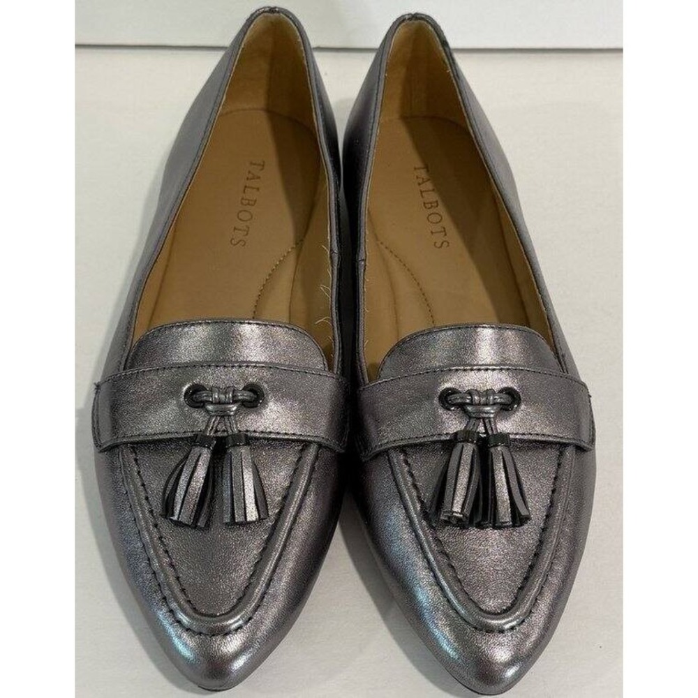 Talbots Francesca Tasseled Metallic Leather Driving Flats Shoes Silver Size 8 - Picture 4 of 11